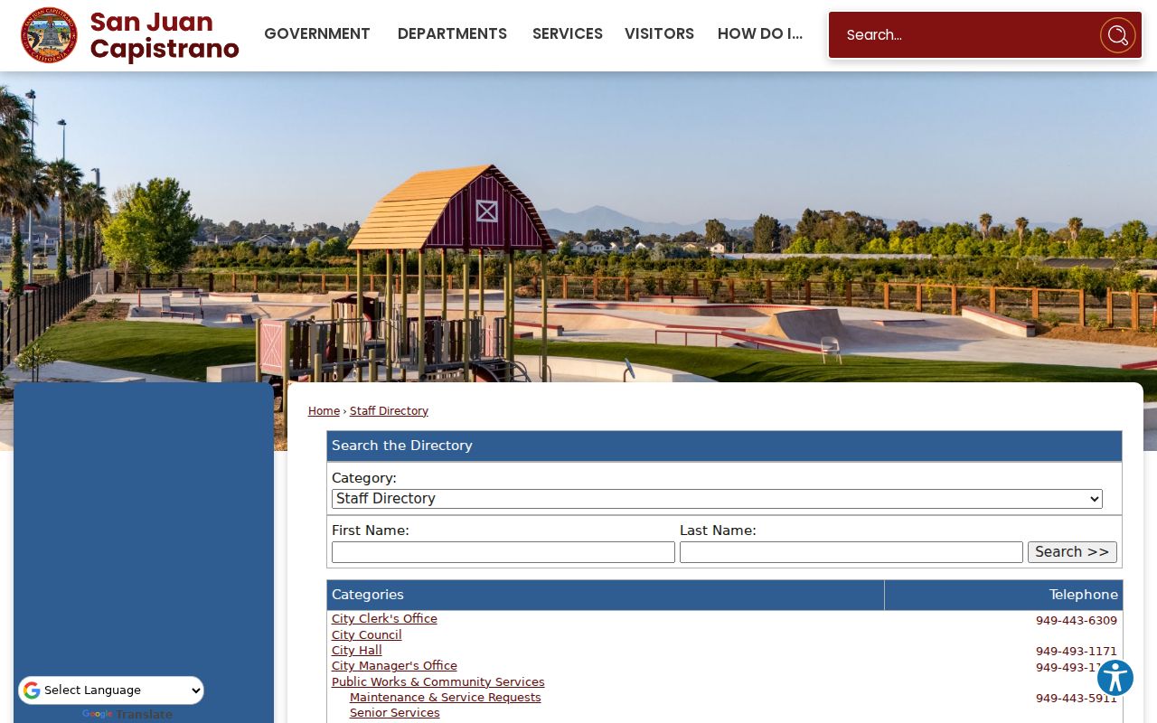 San Juan Capistrano people search in the city staff directory