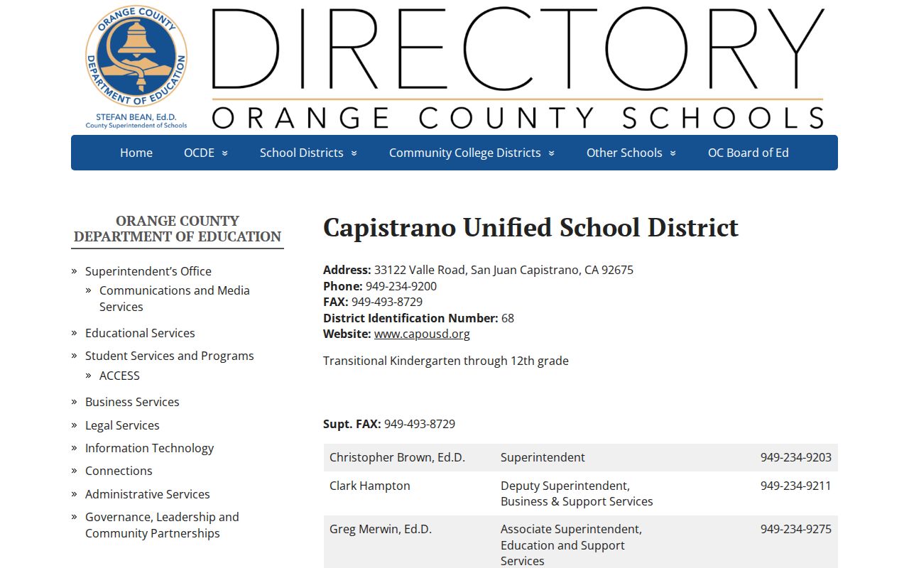 San Juan Capistrano people directories entry for Capistrano Unified