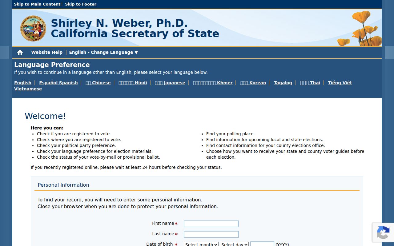 San Juan Capistrano voter registration My Voter Status lookup